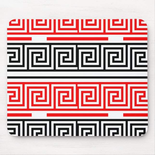 Red White Black Grikey Fret Pattern Design Mousepad (Vorne)