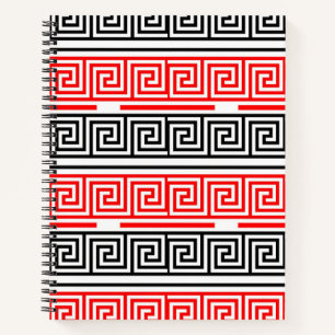 Red White Black Grikey Fret Pattern Design Notizbuch