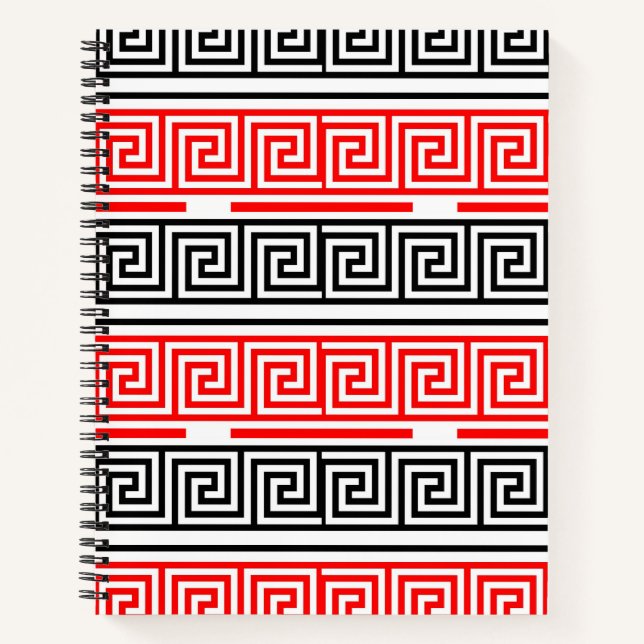 Red White Black Grikey Fret Pattern Design Notizbuch (Vorderseite)