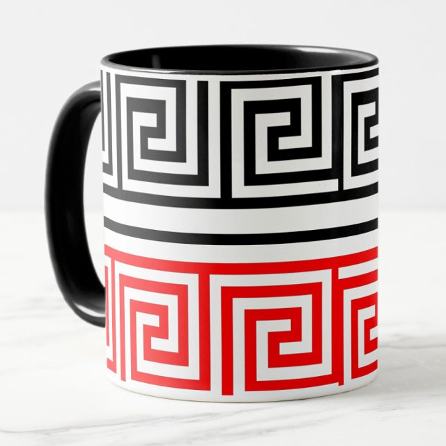Red White Black Grikey Fret Pattern Design Tasse (Von Creator hochgeladen)