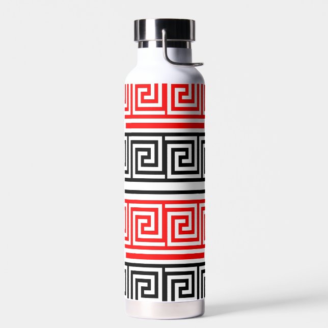 Red White Black Grikey Fret Pattern Design Trinkflasche (Links)