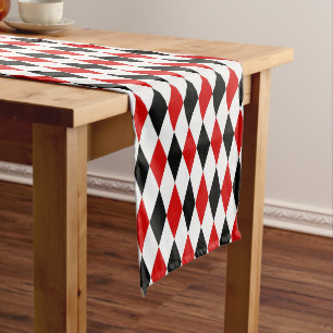 Red White Black Harlequin Diamond Pattern Kurzer Tischläufer