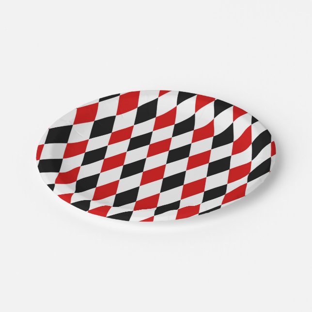 Red White Black Harlequin Diamond Pattern Pappteller (Schrägansicht)