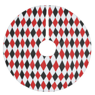 Red White Black Harlequin Diamond Pattern Polyester Weihnachtsbaumdecke