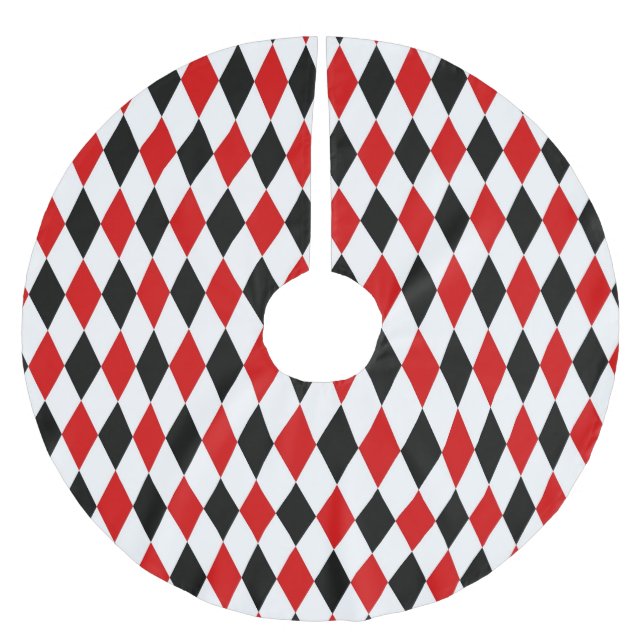 Red White Black Harlequin Diamond Pattern Polyester Weihnachtsbaumdecke (Vorderseite)