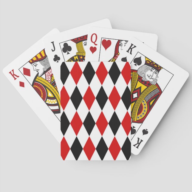 Red White Black Harlequin Diamond Pattern Spielkarten (Rückseite)