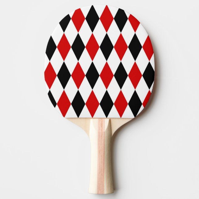 Red White Black Harlequin Diamond Pattern Tischtennis Schläger (Vorderseite)