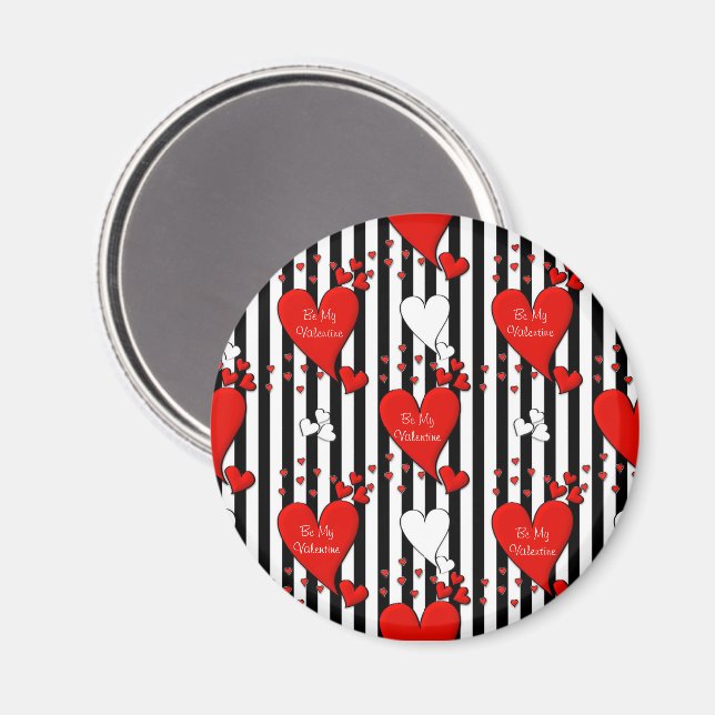 Red White Black Valentine Hearts Magnet (Vorderseite/Rückseite)