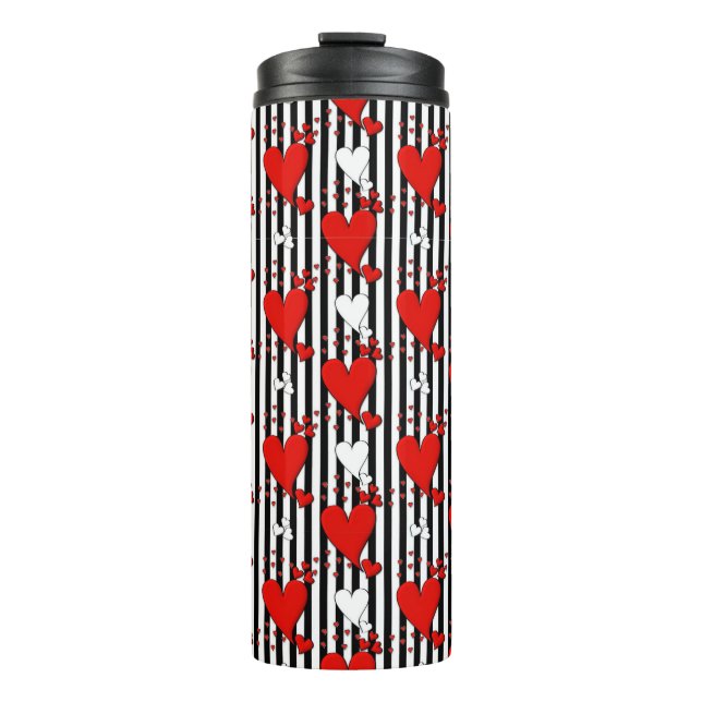 Red White Black Valentine Hearts Thermosbecher (Vorderseite)