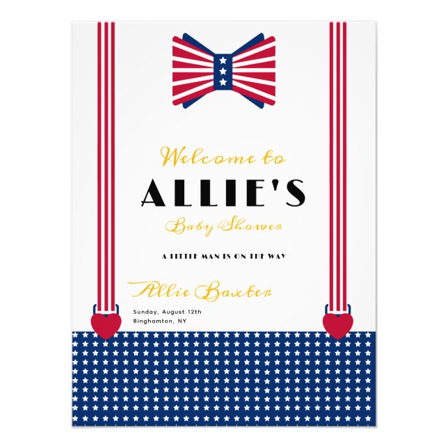 Red White Blue 4. Juli Baby Dusche Begrüßungszeich Fotodruck (Vorne)