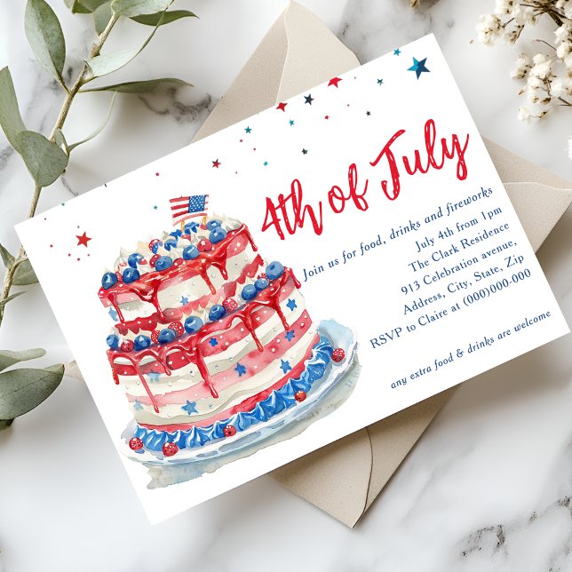 Red White Blue 4. Juli Cake Einladung (Von Creator hochgeladen)
