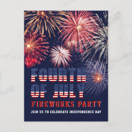 Red White Blue 4. Juli Fireworks Party Einladungspostkarte