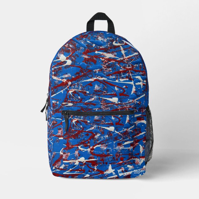 Red White Blue Abstrakt Printed Backpack Bedruckter Rucksack (Vorderseite)