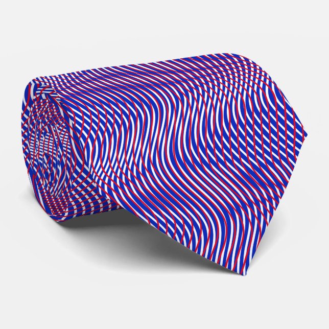 Red White Blue Abstrakt Trippy Wavy Psychedelic Krawatte (Gerollt)