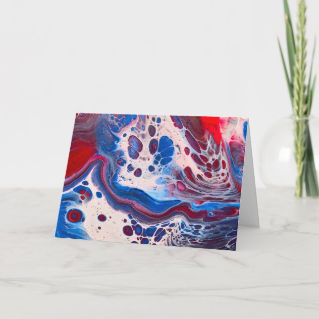 Red White Blue Acyrlic Fluid Art Karte (Vorderseite)