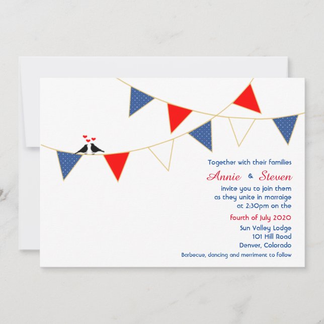 Red White Blue America Bunting Wedding Einladung (Vorderseite)