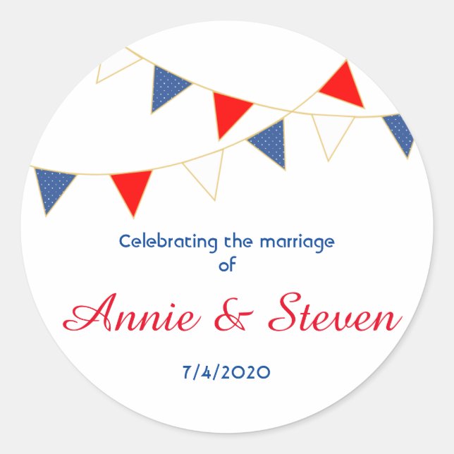 Red White & Blue America Bunting Wedding Sticker (Vorderseite)