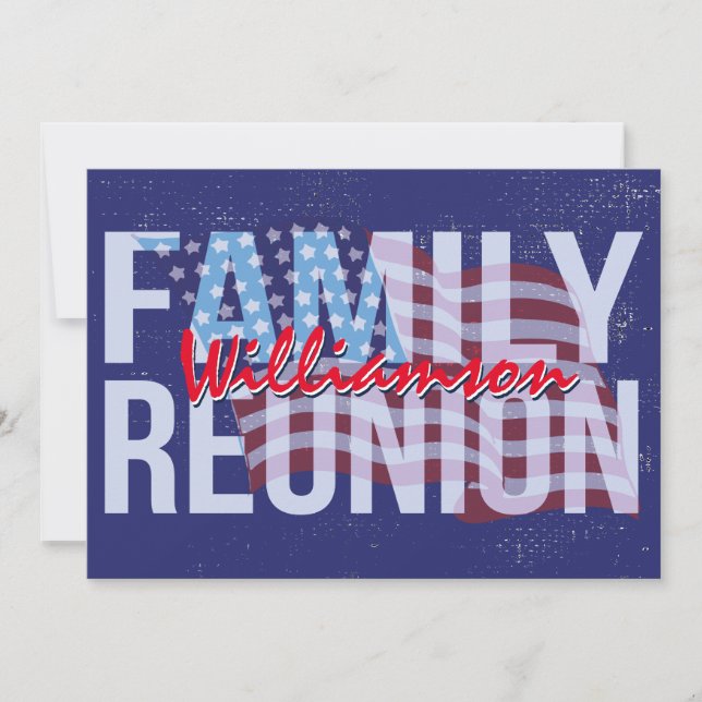 Red White Blue American Flag Family Wiedersehen Einladung (Vorderseite)