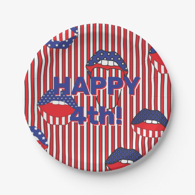 Red White Blue American Flag Mouth Pappteller (Vorderseite)