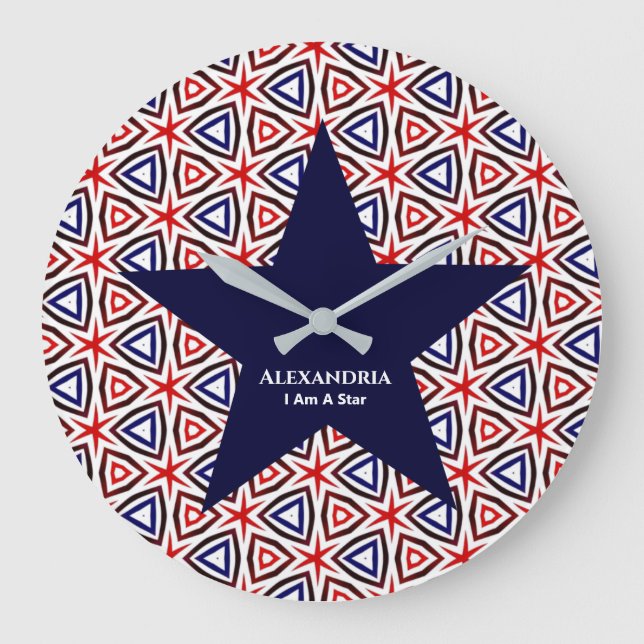 Red White Blue American Patriotic Modern Pattern Große Wanduhr (Vorderseite)