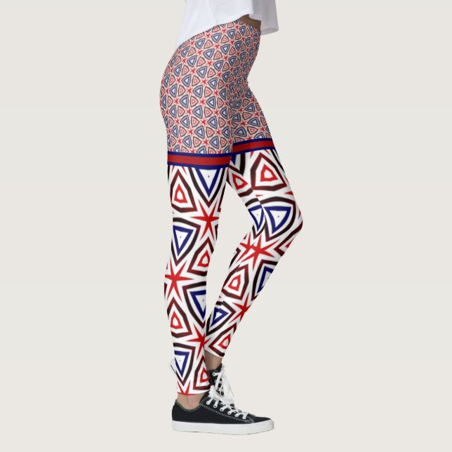 Red White Blue American Patriotic Modern Pattern Leggings (Rechts)