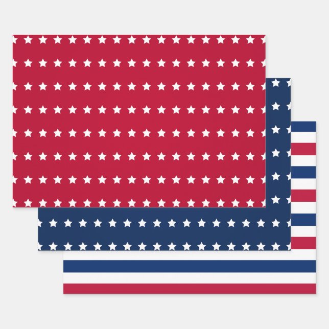 Red White Blue American USA 4. Juli Stars Streifen Geschenkpapier Set (Set)