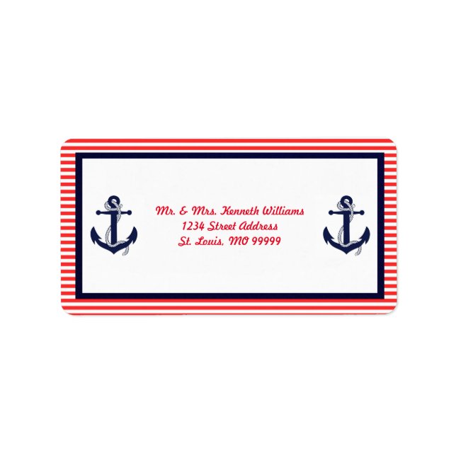 Red White & Blue Anchor - Adressetiketten (Vorne)
