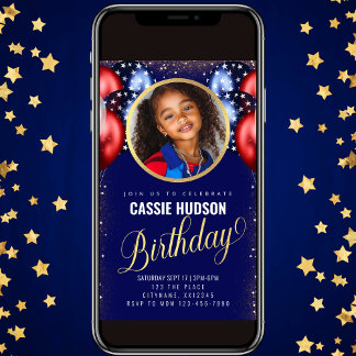 Red White Blue Balloons Kindergeburtstag Einladung