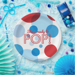 Red White Blue Blubbles Bereit zum Pop Babydusche Pappteller