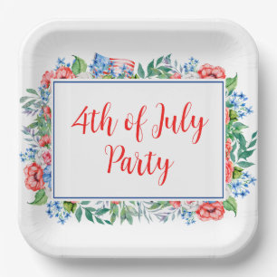 Red White Blue Blume 4. Juli Party Patriotic Pappteller