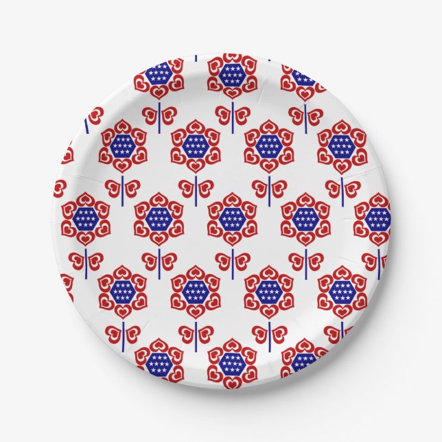 Red White Blue Blume Patriotic Design Pappteller (Vorderseite)