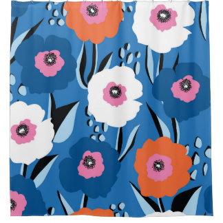 Red White Blue: Blumenskandinavisch. Duschvorhang