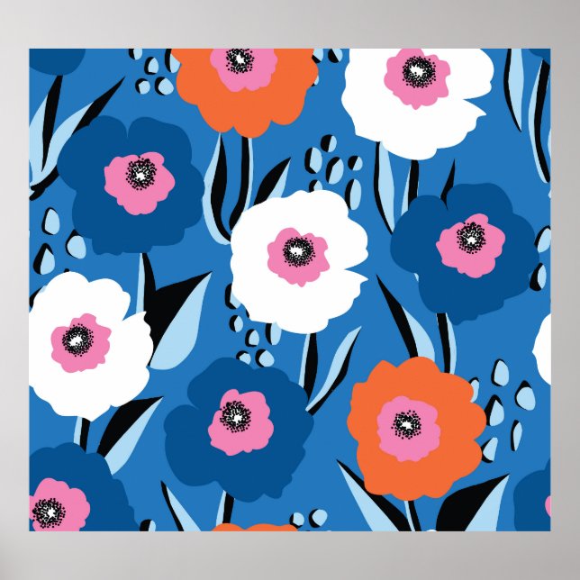 Red White Blue: Blumenskandinavisch. Poster (Vorne)