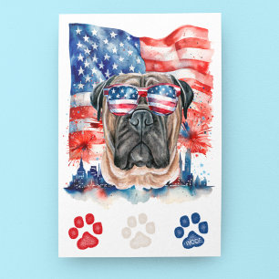 Red White Blue Bullmastiff Dog Woof 4. Juli Feiertagspostkarte