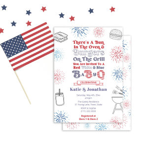 Red White Blue Bun im Oven BabyQ Baby Shower Einladung