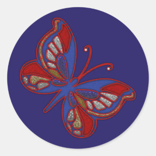 Red White Blue Butterfly Blue Round Stickers