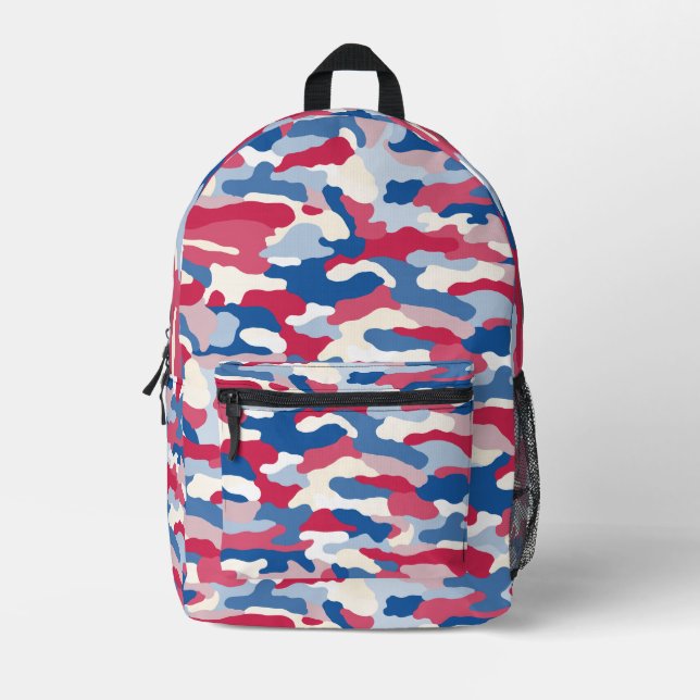 Red White & Blue Camouflage Bedruckter Rucksack (Vorderseite)