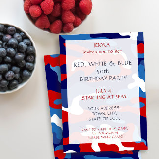 Red White Blue Camouflage Birthday Party Einladung