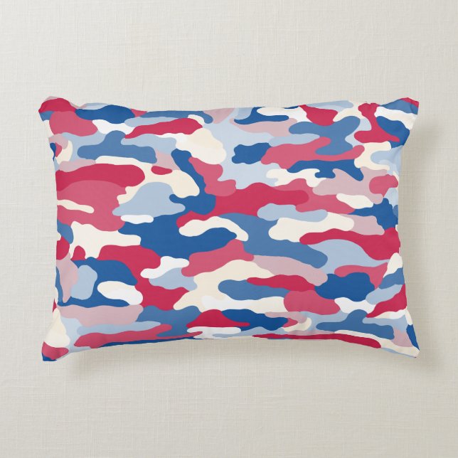 Red White & Blue Camouflage Dekokissen (Vorderseite)