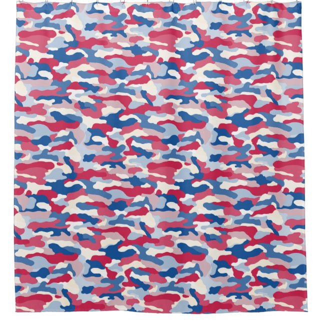 Red White & Blue Camouflage Duschvorhang (Vorderseite)