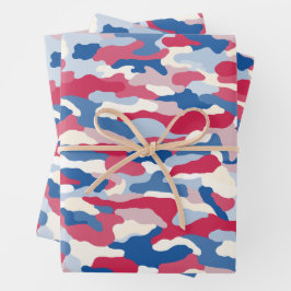 Red White & Blue Camouflage Geschenkpapier Set
