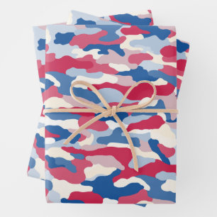 Red White & Blue Camouflage Geschenkpapier Set