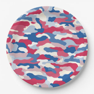 Red White & Blue Camouflage Pappteller