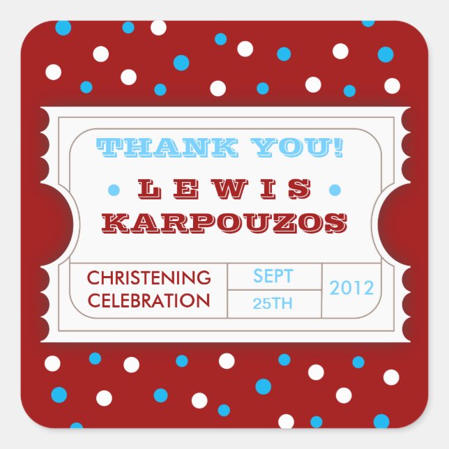 Red White Blue Carnival Danke Ticket Sticker (Vorderseite)