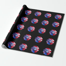 Red White & Blue Cat With American Flag Background Geschenkpapier