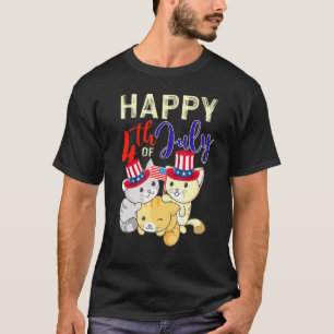 Red White Blue Cats USA Flag Happy 4. Juli T-Shirt