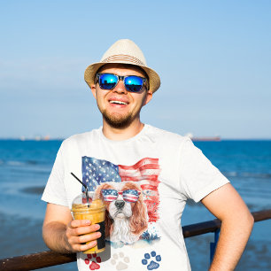 Red White Blue Cavalier Spaniel Dog 4. Juli T-Shirt