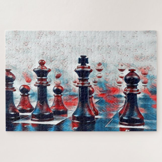 Red, White, Blue Chess Pieces King, Queen, Bishop Puzzle (Horizontal)