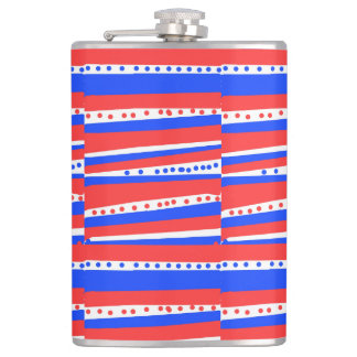 Red White Blue Circles Streifen Flachmann