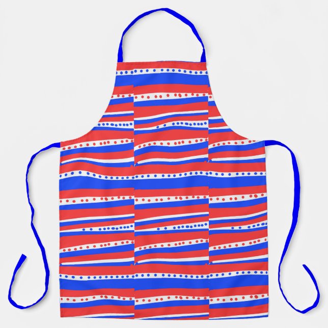 Red White Blue Circles Stripes Apron Schürze (Vorderseite)